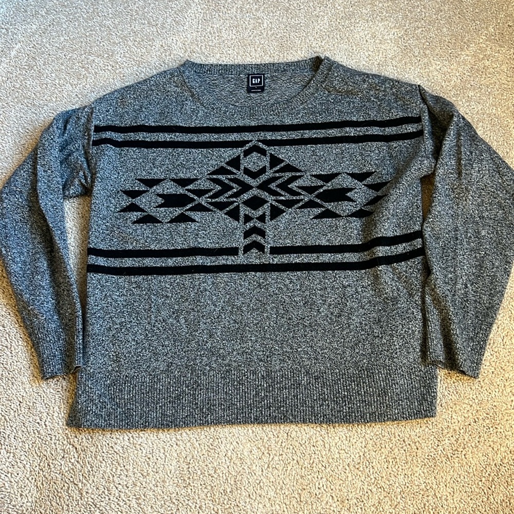 Gap Brooklyn Aztec Print Heathered Gray Wool Blend Sweater  Size Large